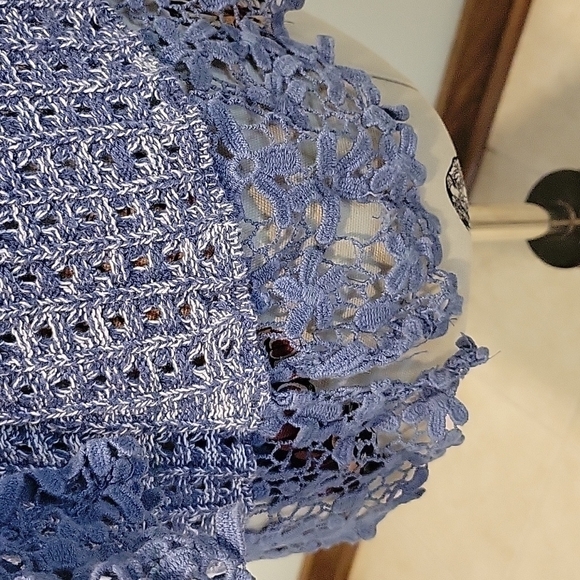 Christopher & Banks blue sweater with lace trim.  Size Small 3/4 lenght sleeves - Picture 4 of 7